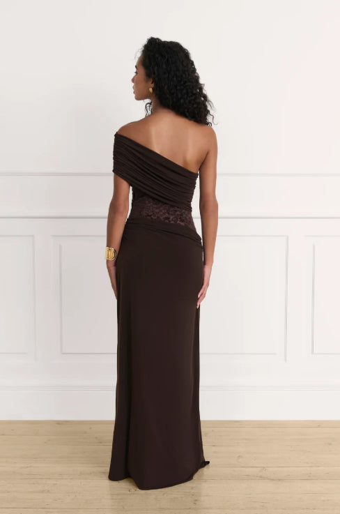 Asymmetrical Lace Patchwork Satin Long Dress