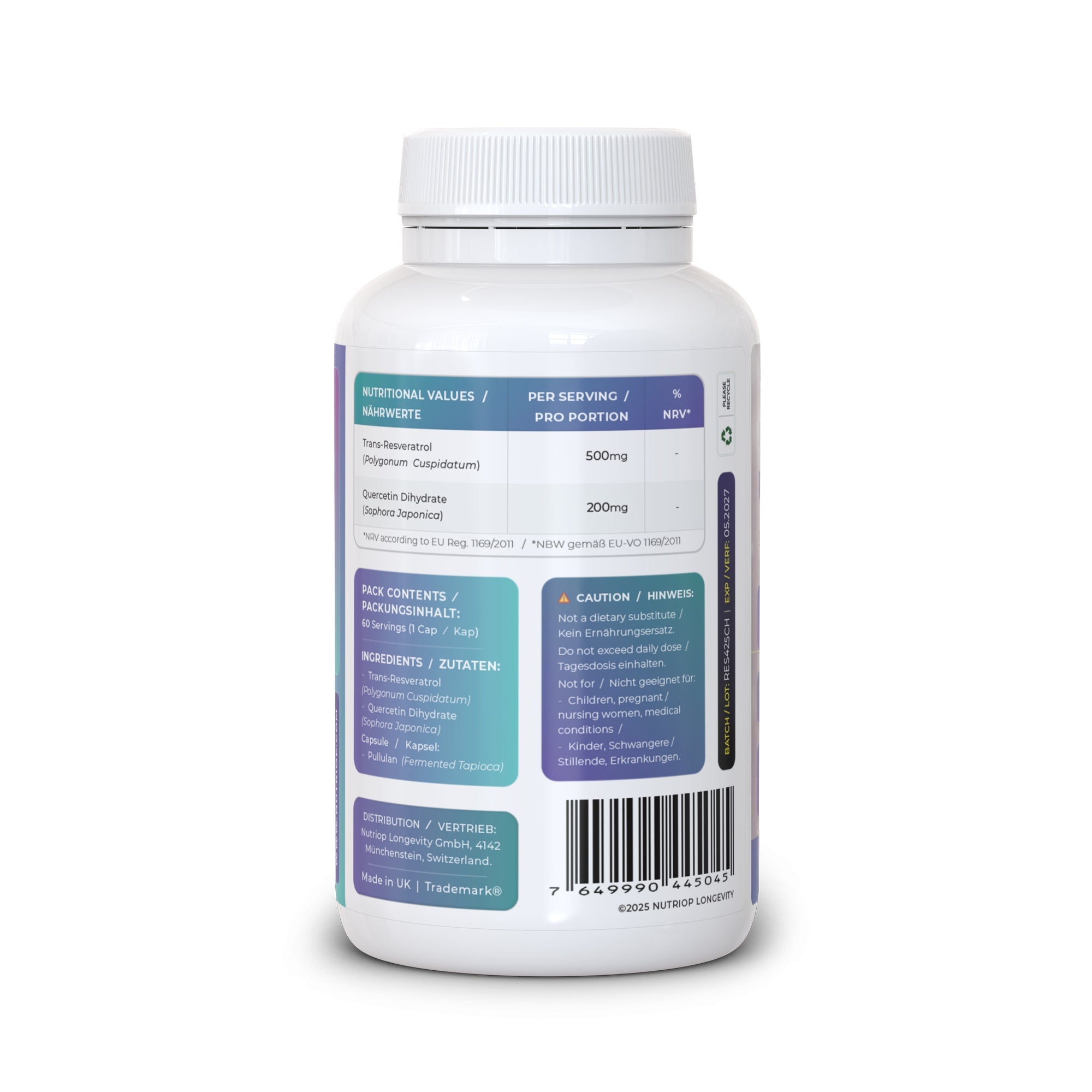 Bio-Enhanced Nutriop Longevity® Resveratrol with Pure Quercetin - 700mg Capsules (x60)