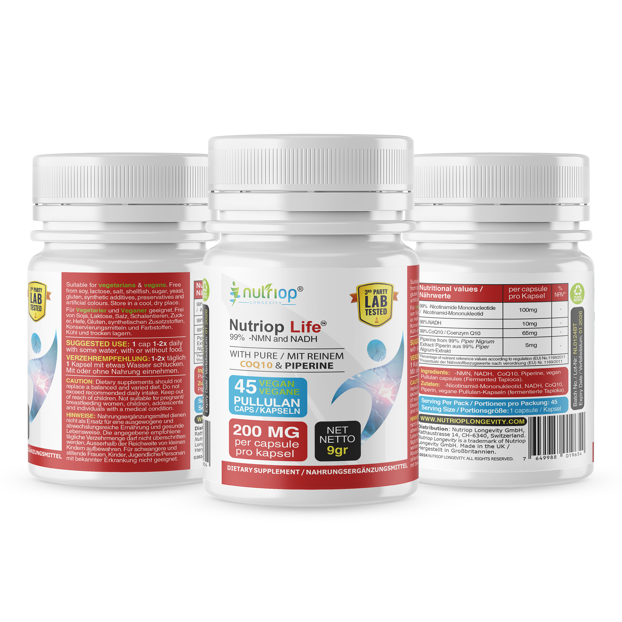 Bio-Enhanced Nutriop Longevity® Life with NADH, NMN and CQ10- Extra Strong - 45 caps