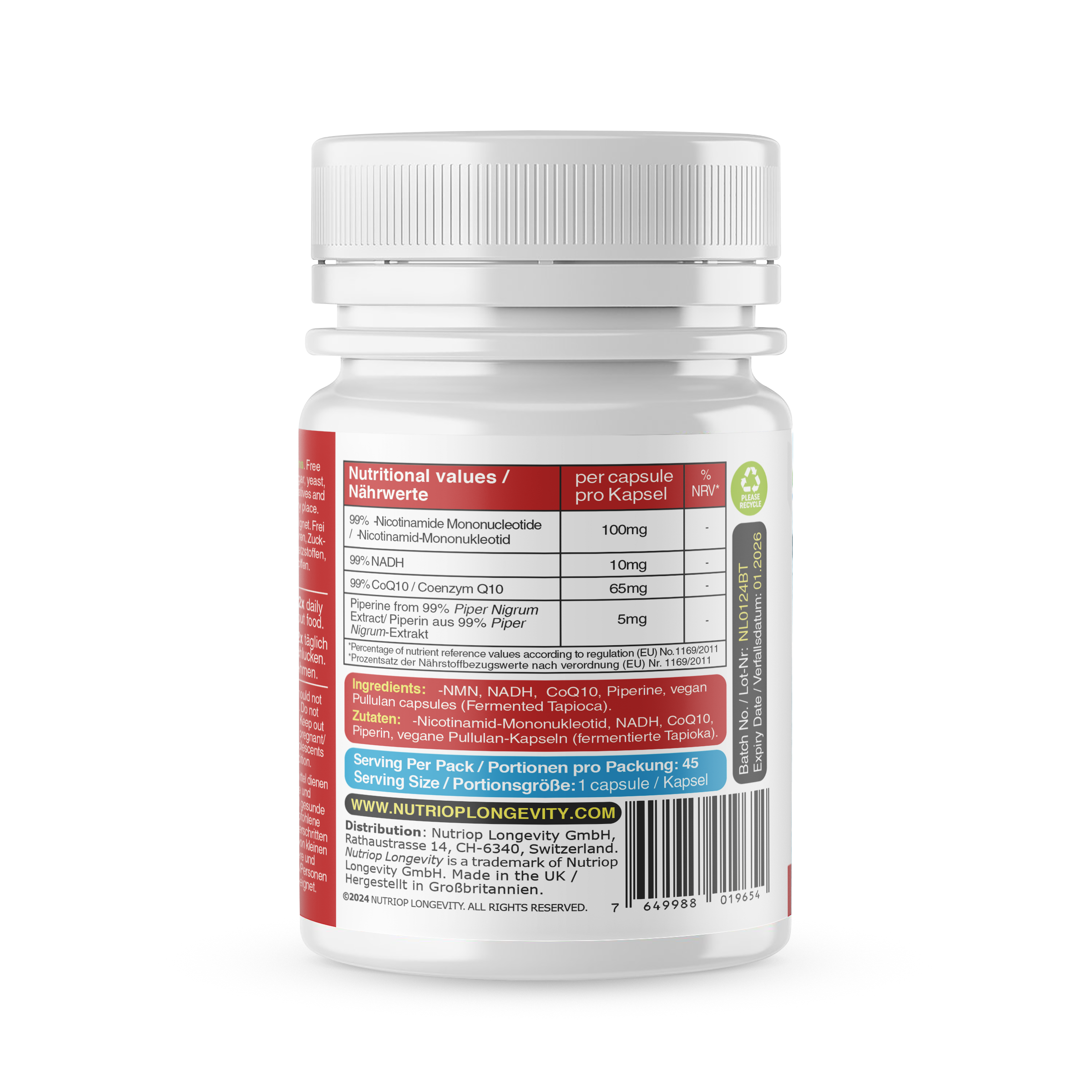 Bio-Enhanced Nutriop Longevity® Life with NADH, NMN and CQ10- Extra Strong - 45 caps