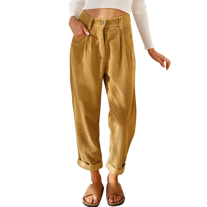 Baggy Corduroy Straight Pants Oversized Spodnie Elegant Trousers New Broek Women Causal Spring Fall High Wasit Pantalones